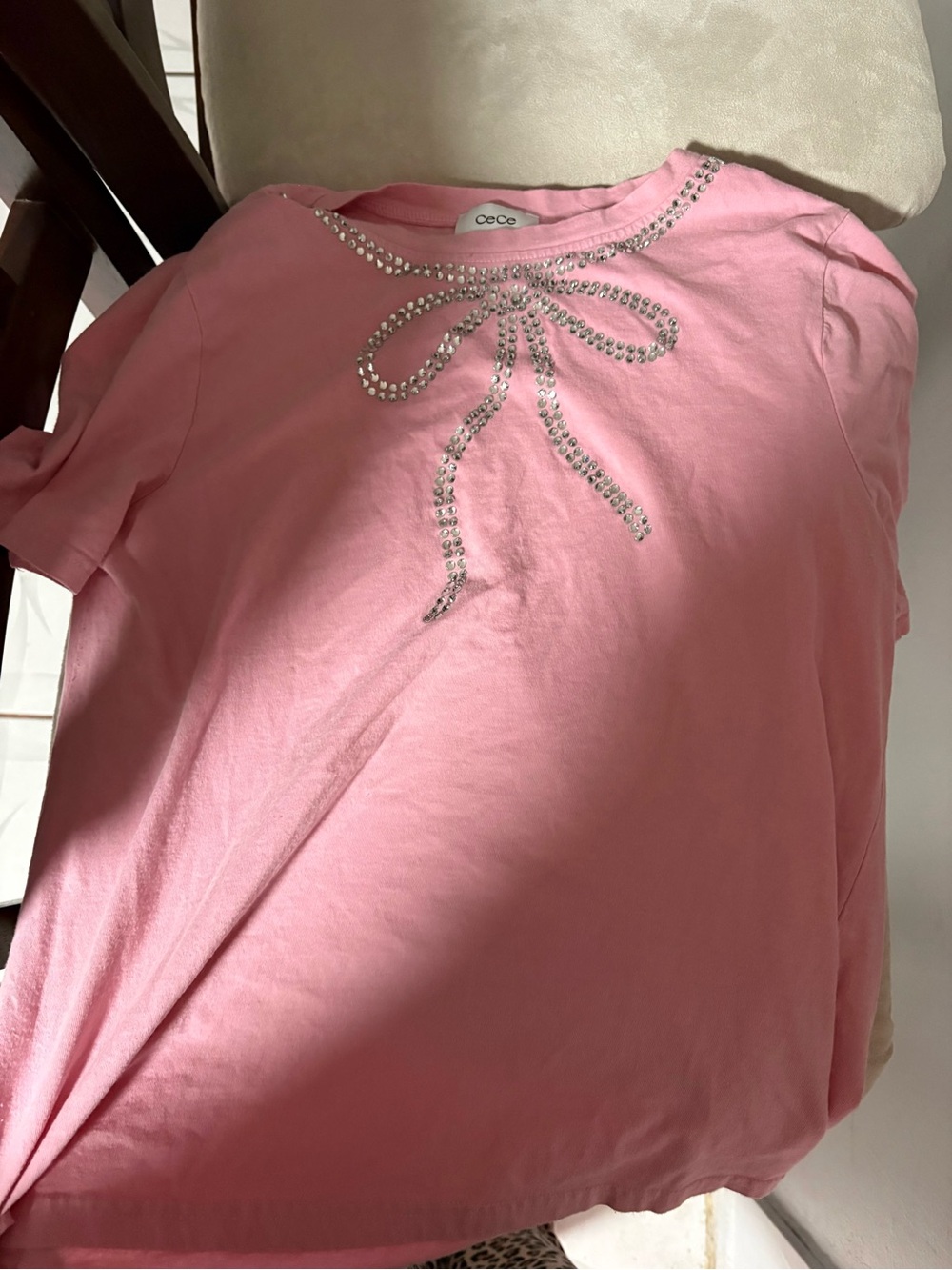 CeCe Pink Crystal Bow Tee